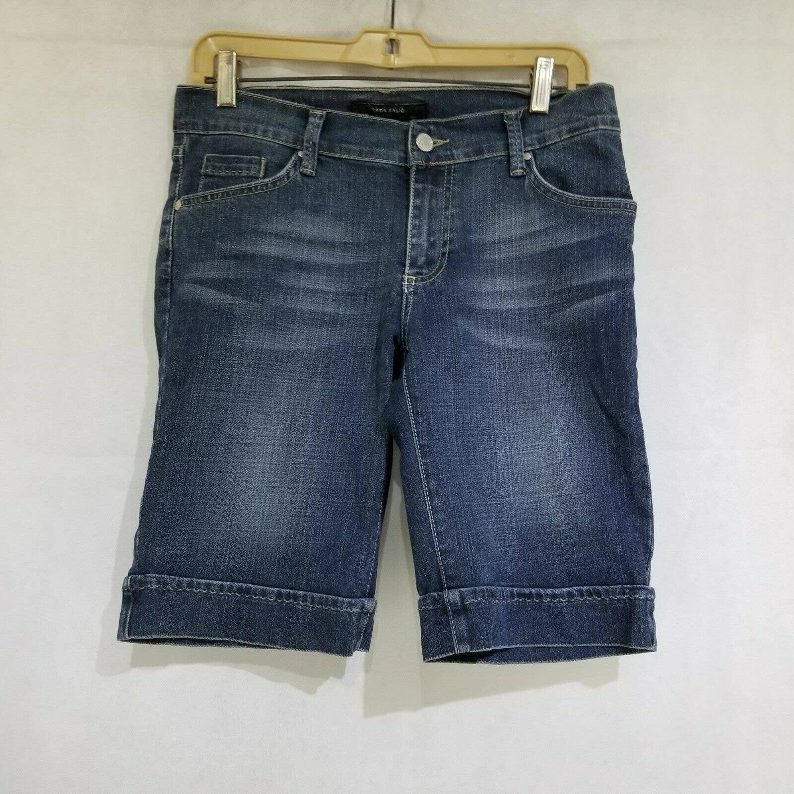Zara Denim Shorts Stretch Bermuda Stitched Cuffed